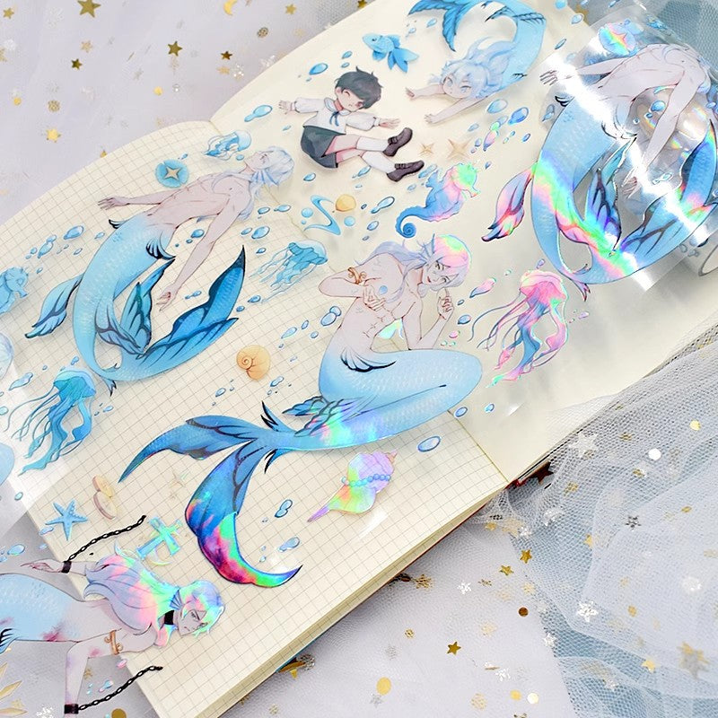 Mermaid Collage PET Tape Set - Floral & Shell DIY Stickers, 2m - ViktaShop
