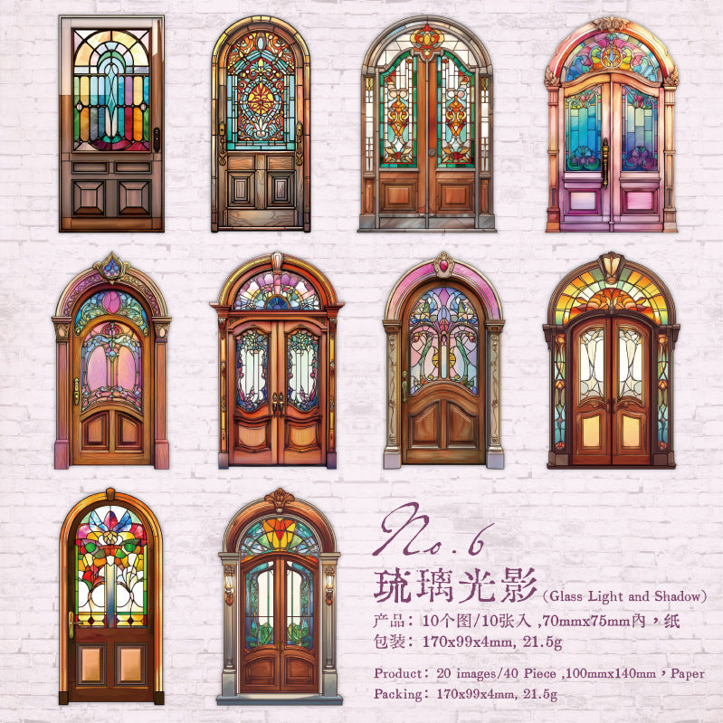 Hard Card Stickers - Retro Door Series, Hollow, 10 Pcs