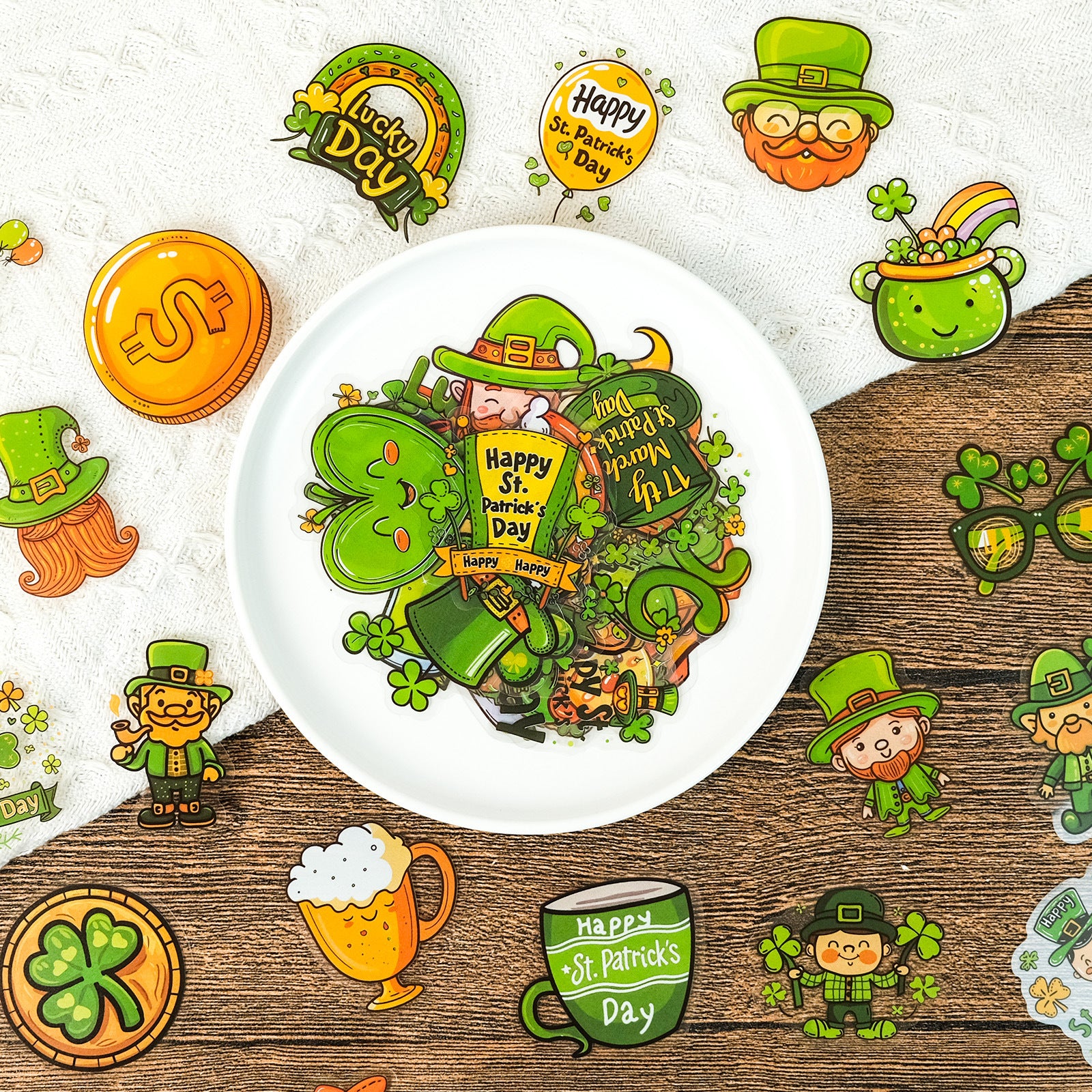 Green Old Man Stickers – St. Parik Series PET Transparent Waterproof, 50 Pcs - ViktaShop