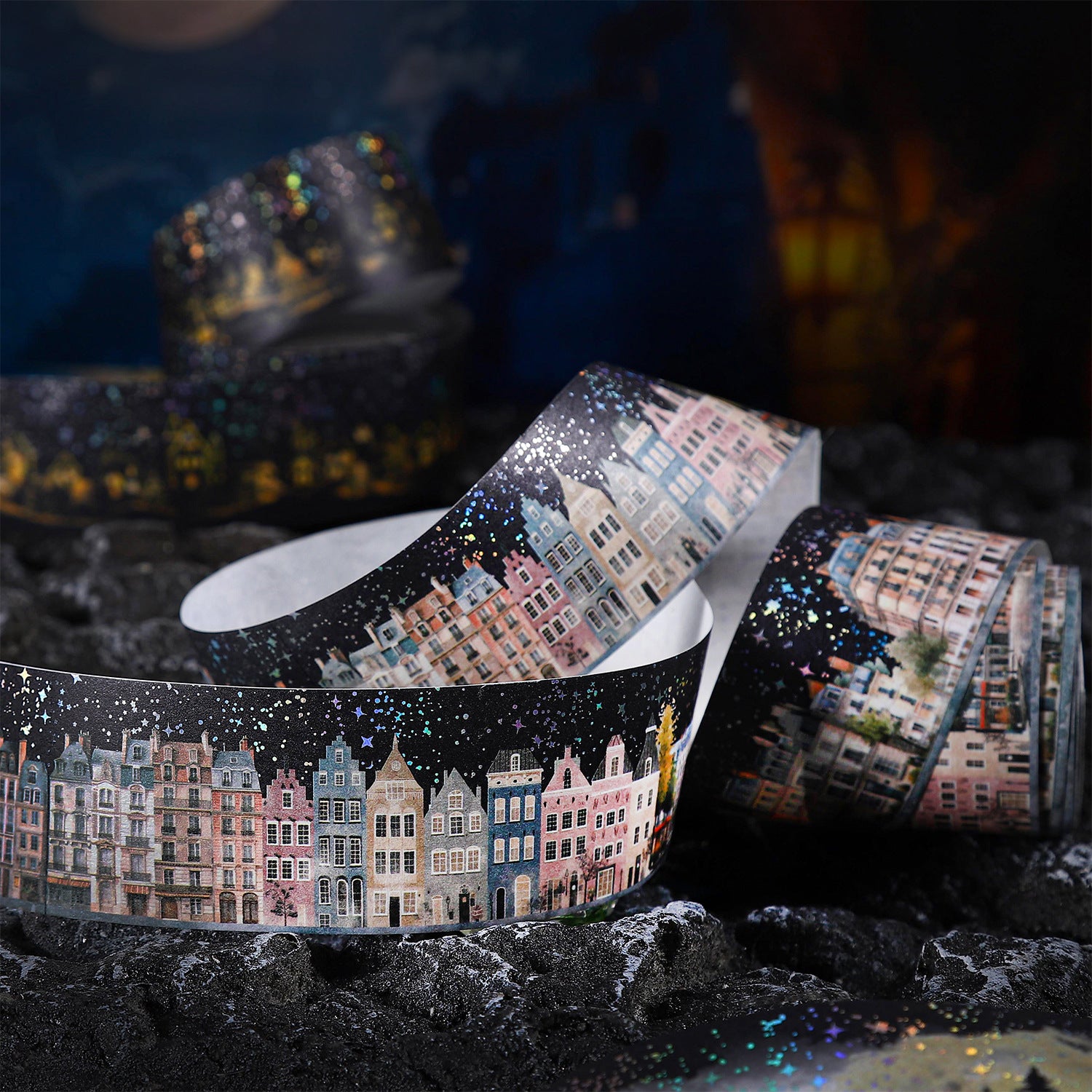Hot Silver Landscaping Tape – Starry Night City, Dark Theme, 2m - ViktaShop