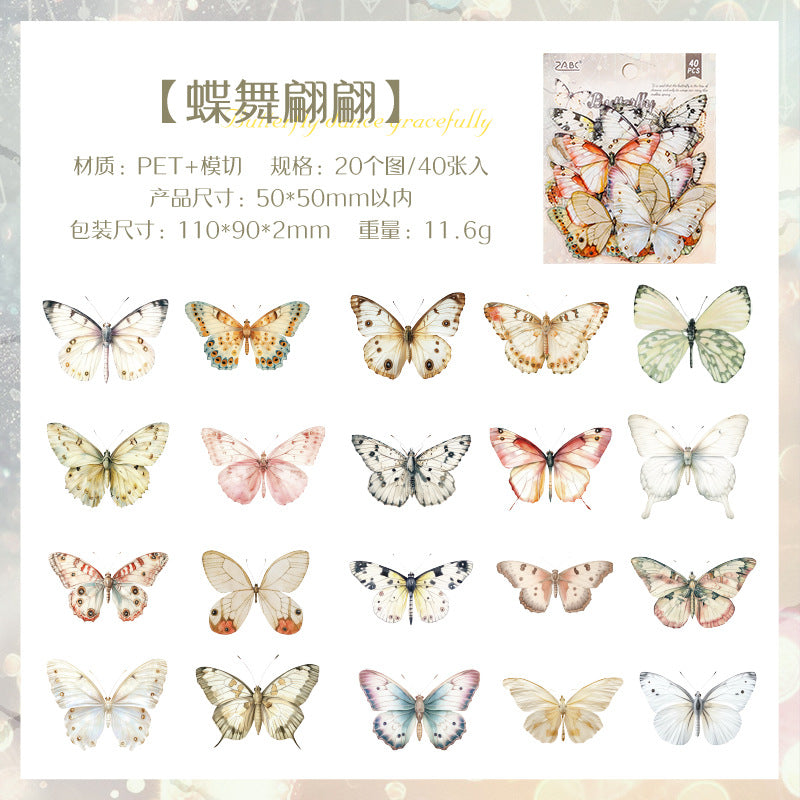 Pet Die-Cut Sticker Pack Spring Butterfly Series 40 Pieces