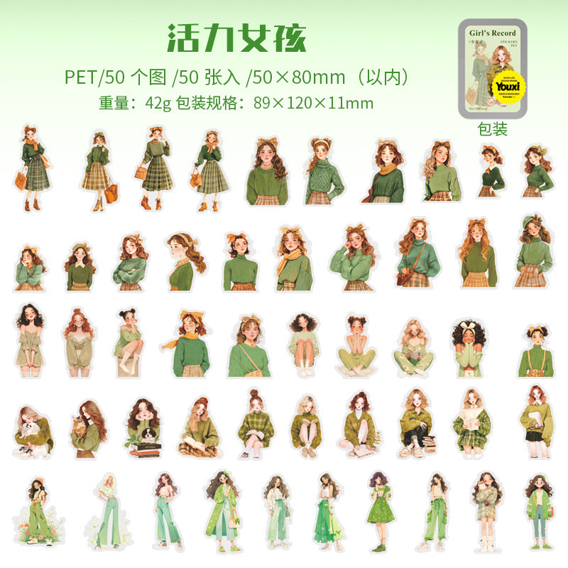 Coffee Girl Character Stickers – 4 Designs, 50 Pcs - ViktaShop