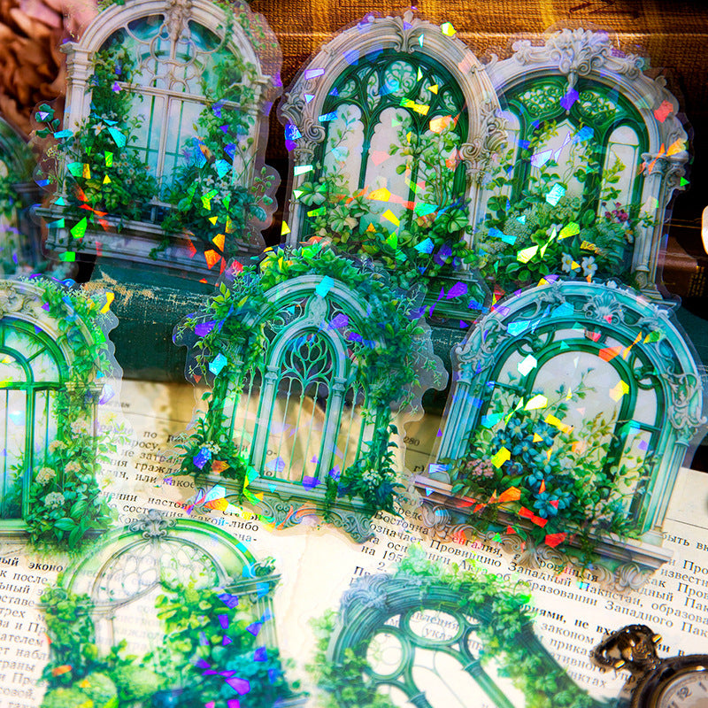 Gorgeous Flower Window Series – Retro Flower Window Theme Stickers, 10 Pcs - ViktaShop