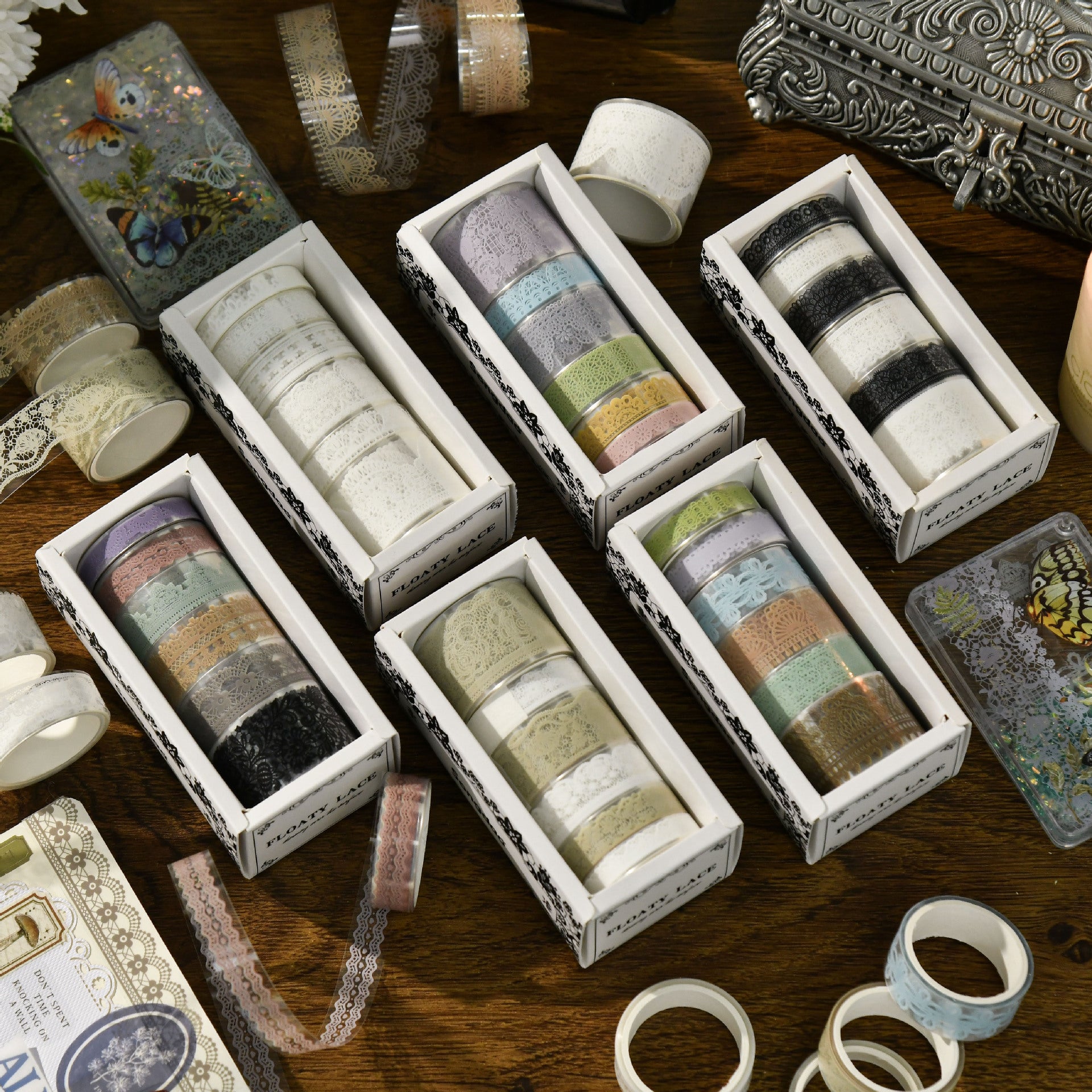 Floating Light Lace Series – Retro Style PET Tape Set, 6 Options - ViktaShop