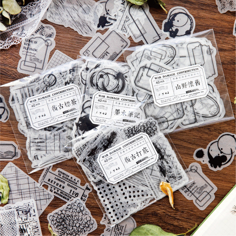 Twilight Sticker Pack - Nostalgic Record Series, Black & White, 40 Pcs