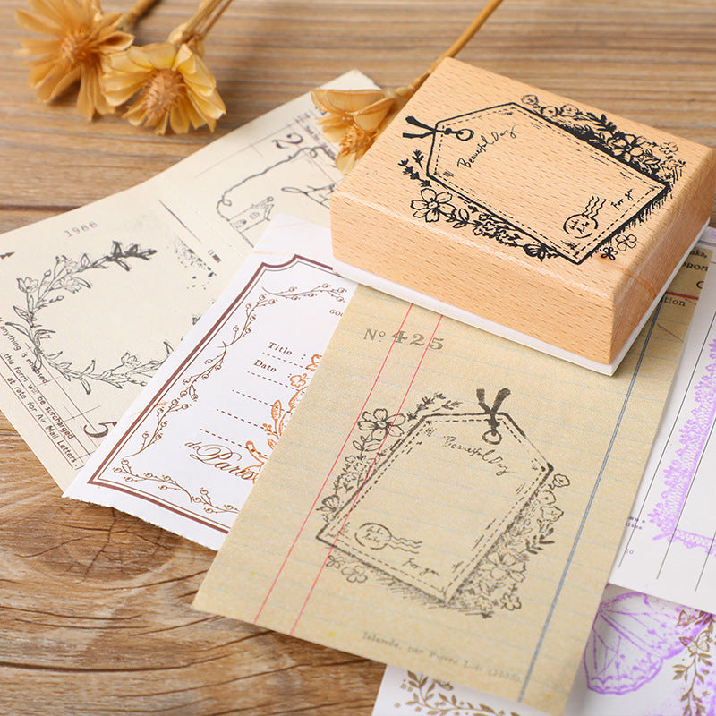 Light Retro Wooden Stamp – Butterfly, Cat & Wreath Motifs, 6 Options - ViktaShop