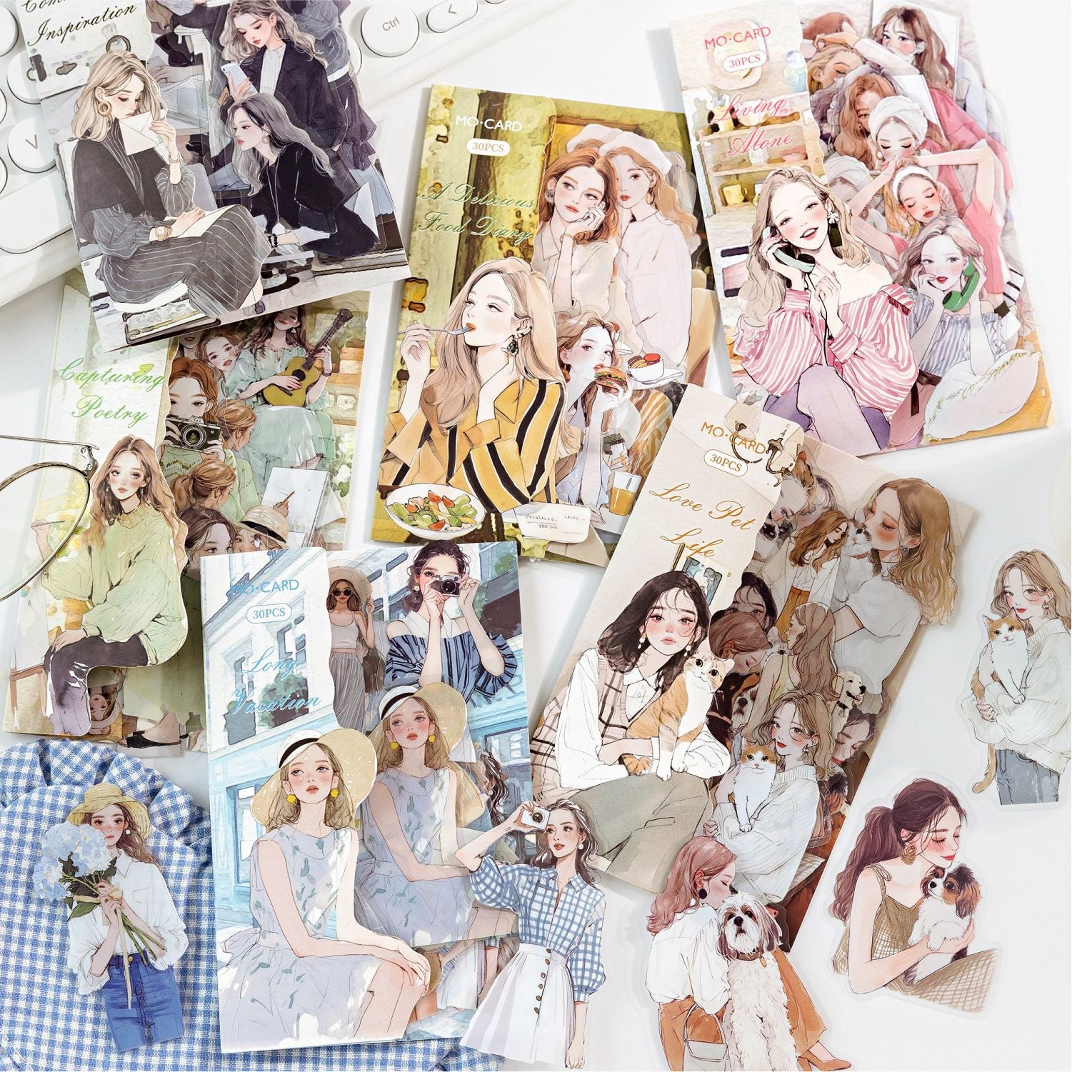 Urban Women's Life Map Series Retro Character PET Sticker Pack, 6 Options - ViktaShop