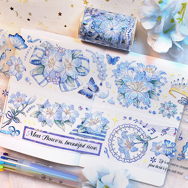 Modern Floral PET Tape - Decorative Flower Sticker Roll, 2m - ViktaShop