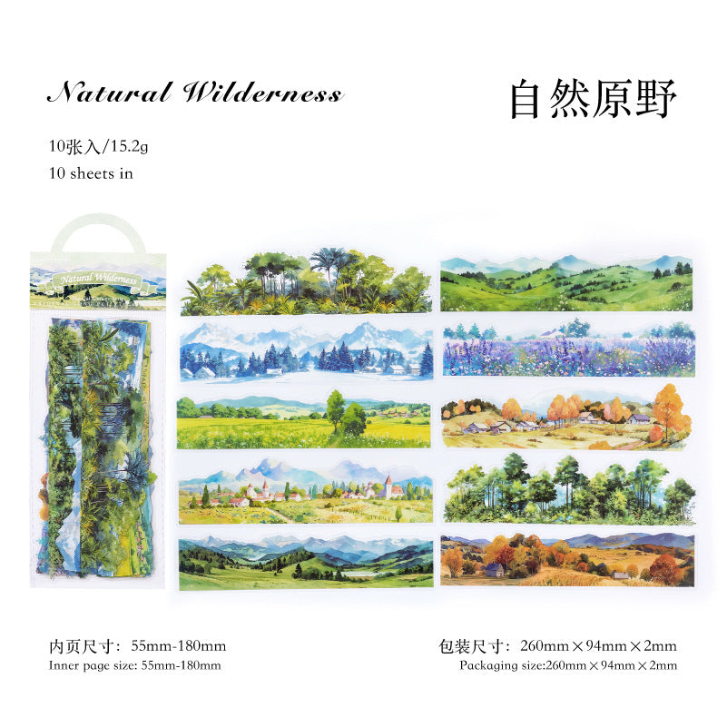Sugar Poem PET White Ink Strip Sticker Pack - Nature Scenery Series, 10 Pcs - ViktaShop