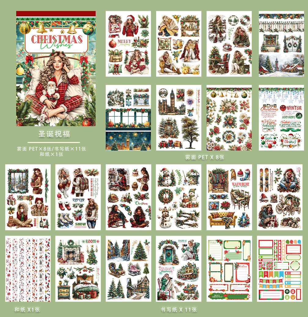 Christmas Retro Sticker Book – Flower PET Stickers - ViktaShop