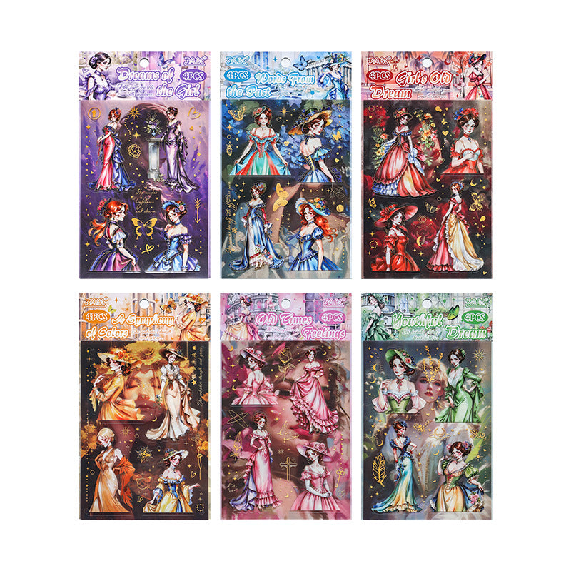 Girls vintage character PET Stickersr