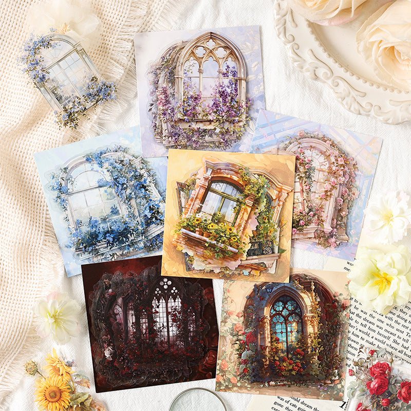 Dark Phantom PET Sticker Pack - Flower Window Dream Series, 15 Sheets - ViktaShop