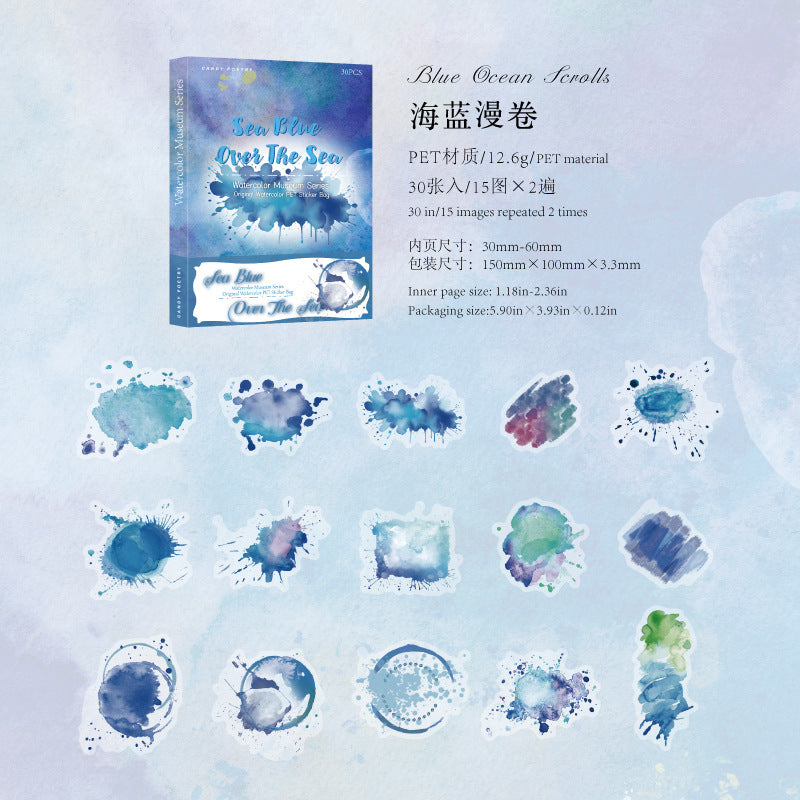 PET White Ink Sticker Pack - Watercolor Museum Series, 6 Options - ViktaShop