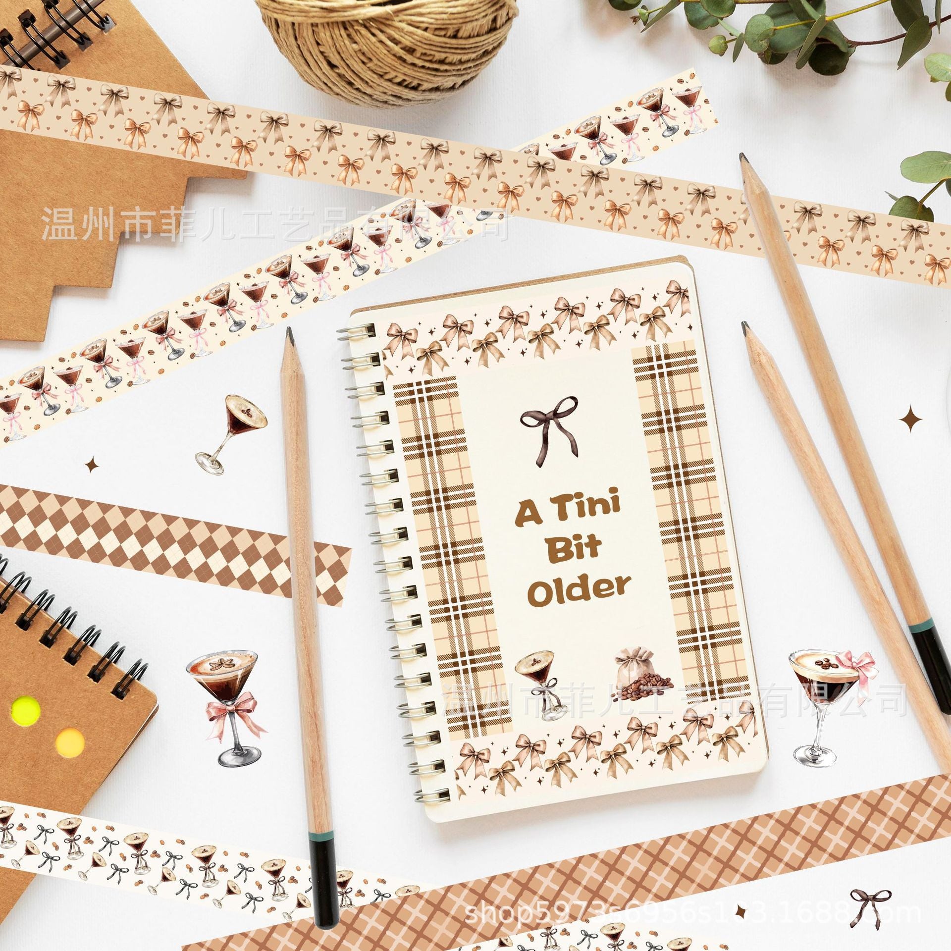 Martini Glass Washi Tape – Brown Cocktail Theme Decorative Roll - ViktaShop
