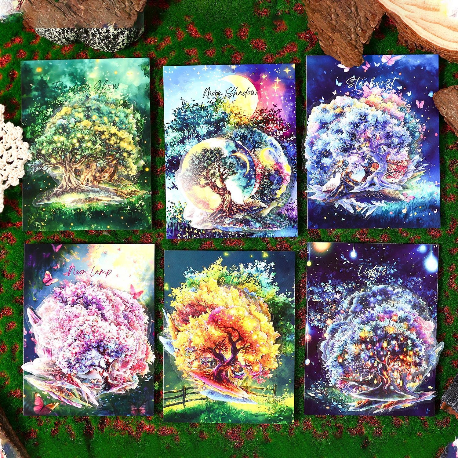 Tree Shadow Love Song PET Stickers - Forest Night Series, 20 Pcs - ViktaShop