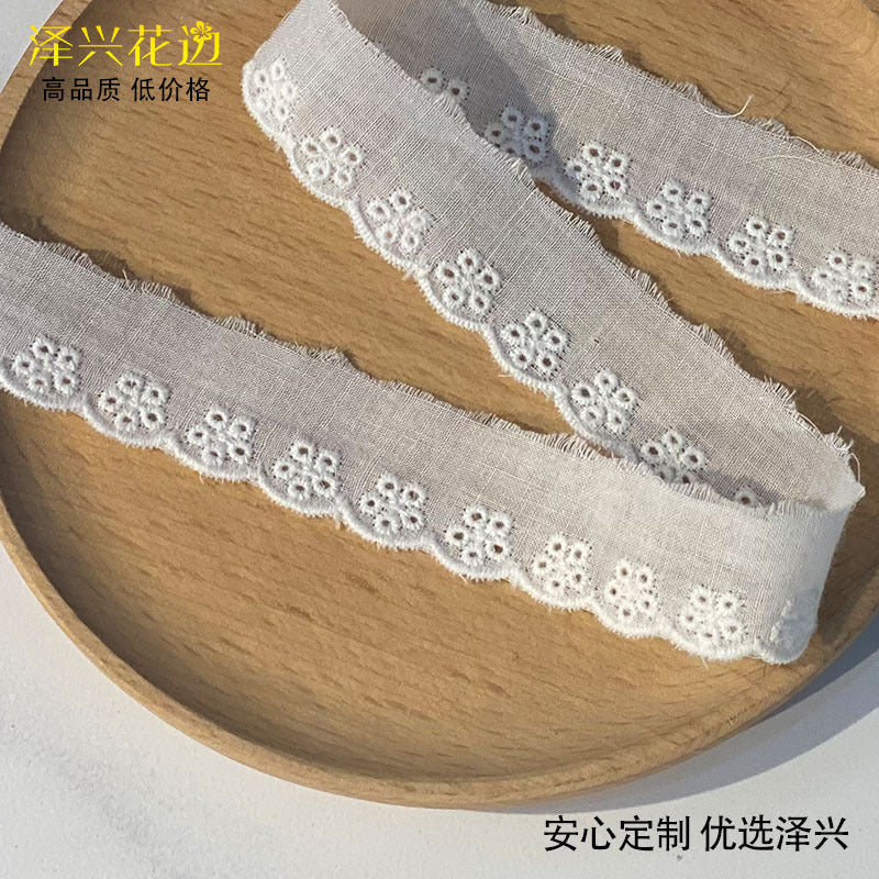 Rose Embroidered Cotton Lace Trim, Perforated Design - ViktaShop