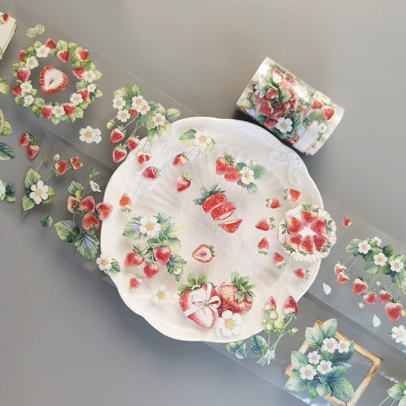 PET Stickers – Strawberry & Rose Cream Floral, 2m - ViktaShop
