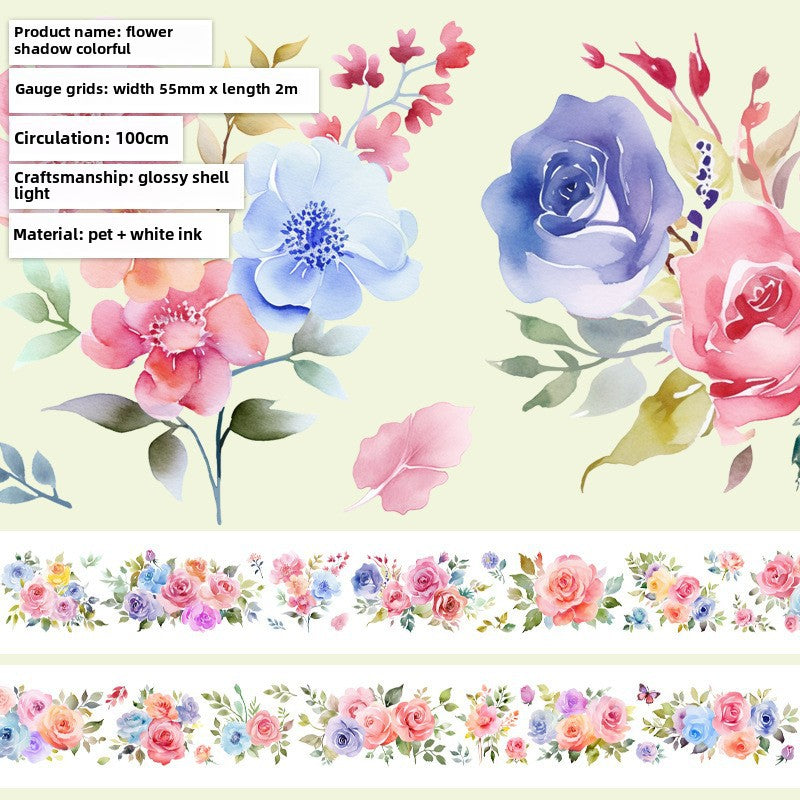 Watercolor Flower PET Tape – Black & White Frame - 2m - ViktaShop