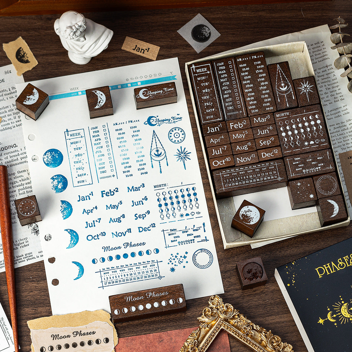 Moon Phase Wooden Stamp Set - ViktaShop