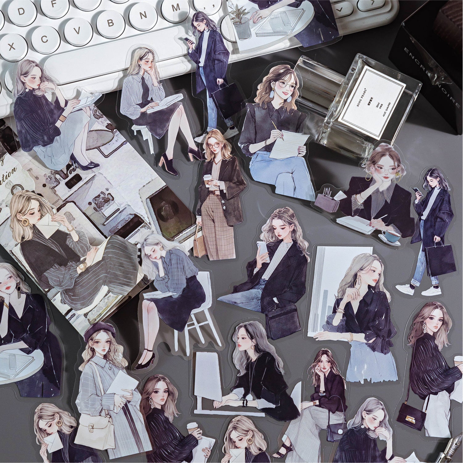 Women's character PET stickers 15 psc