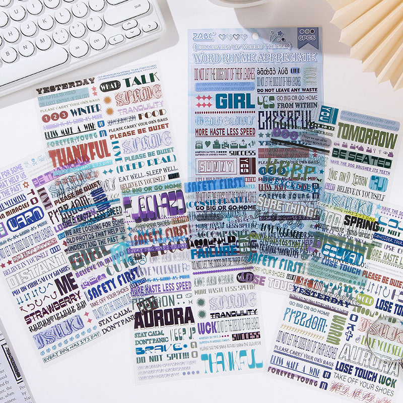 Transparent Waterproof PET Stickers - Retro English Phrases, 6 Options - ViktaShop