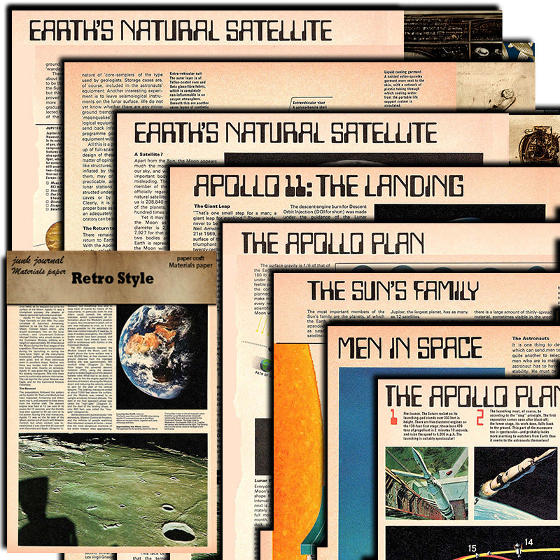 Retro Planet Newspaper Paper - Character Pattern Collage, 8 Pcs - ViktaShop
