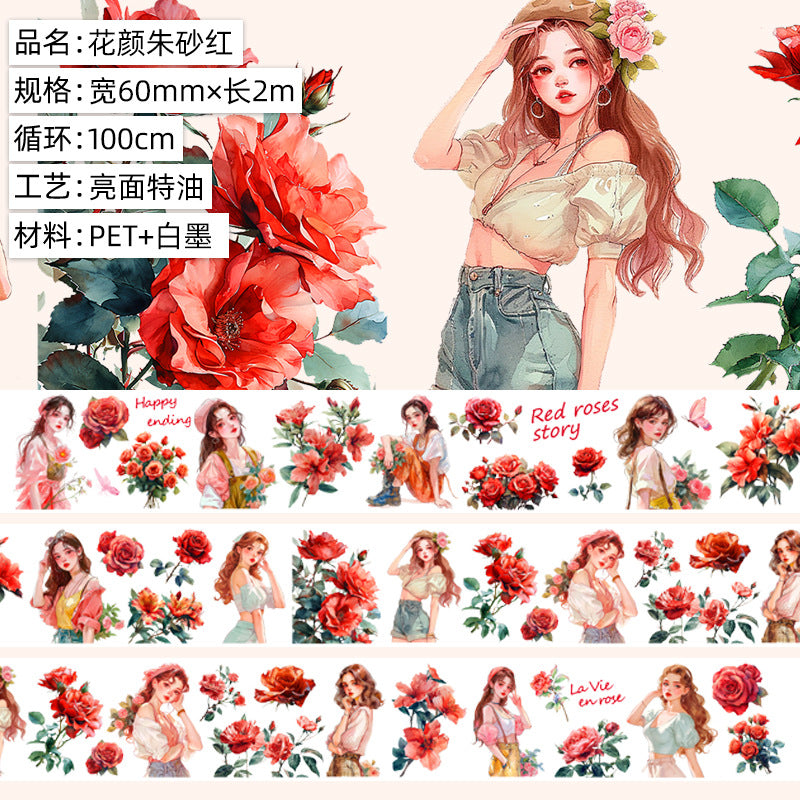 Modern PET Tape – Character Collage, Small Fresh Flowers - 2m - ViktaShop