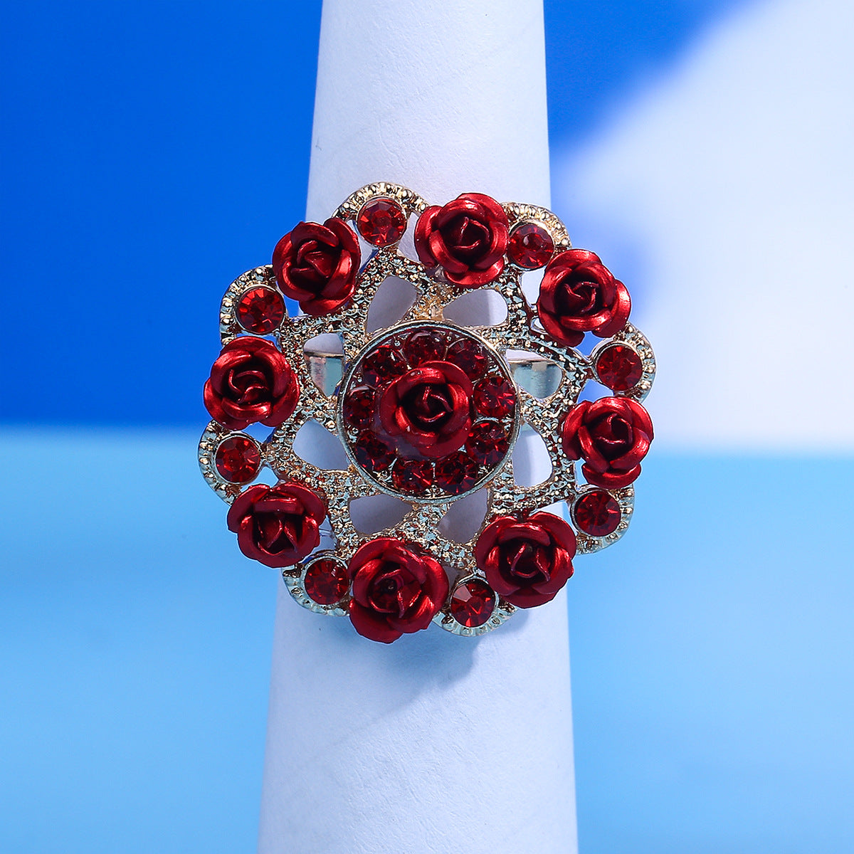 Flower Open Ring Women Pigeon Blood Red Ring