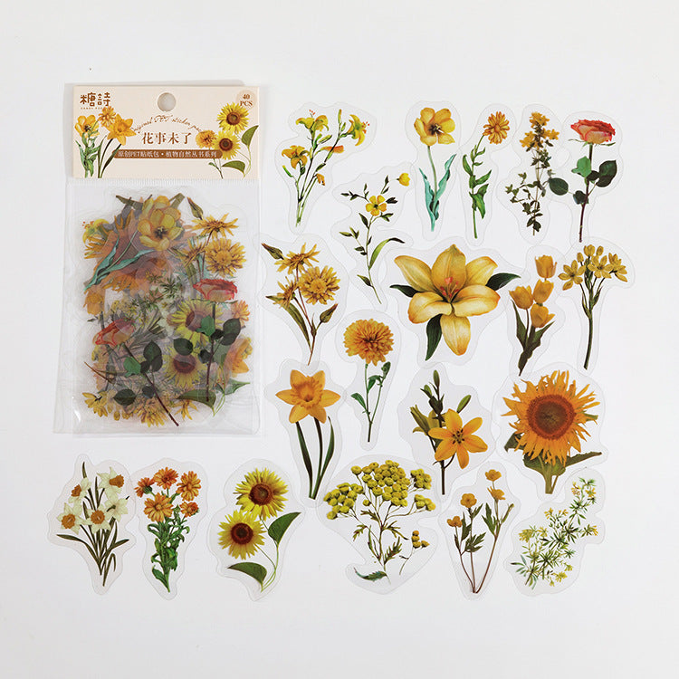 Flower PET Stickers – Floral Themed Stickers, 40 Pcs - ViktaShop