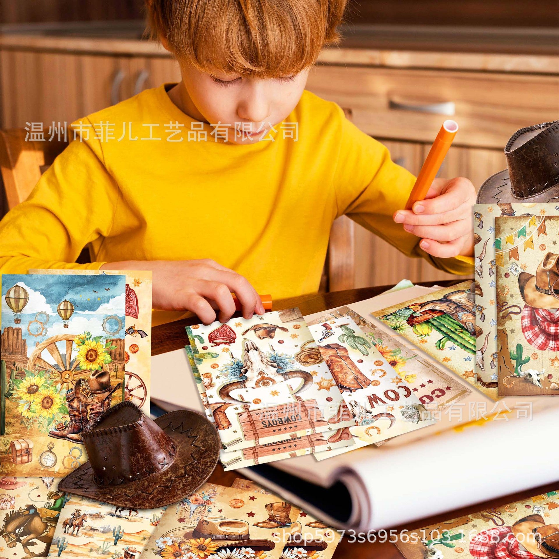 Watercolor Western Cowboy Pocket Notepad - Boots & Car Theme, 12 Pcs - ViktaShop