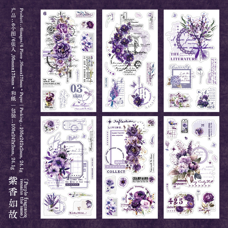Sticker Pack - Flower Diary Series, Flowers and Border, 6 Pcs