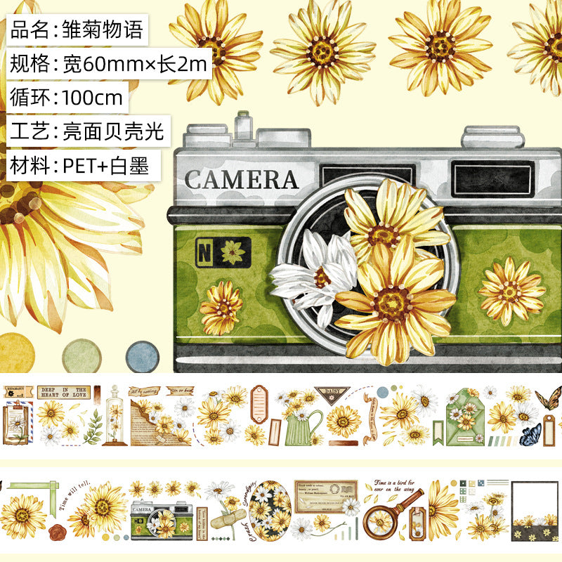 PET Journal Tape – Flower Material & Retro Character - 2m - ViktaShop