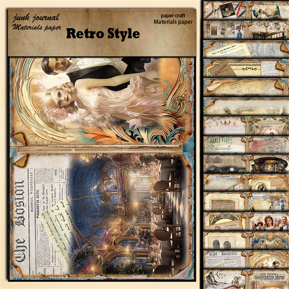 Retro Girl Material Paper - Palace Lolita Series, 15 Sheets - ViktaShop