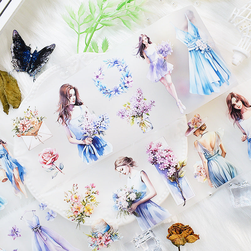 PET Journal Tape – Flower Material & Retro Character - 2m - ViktaShop