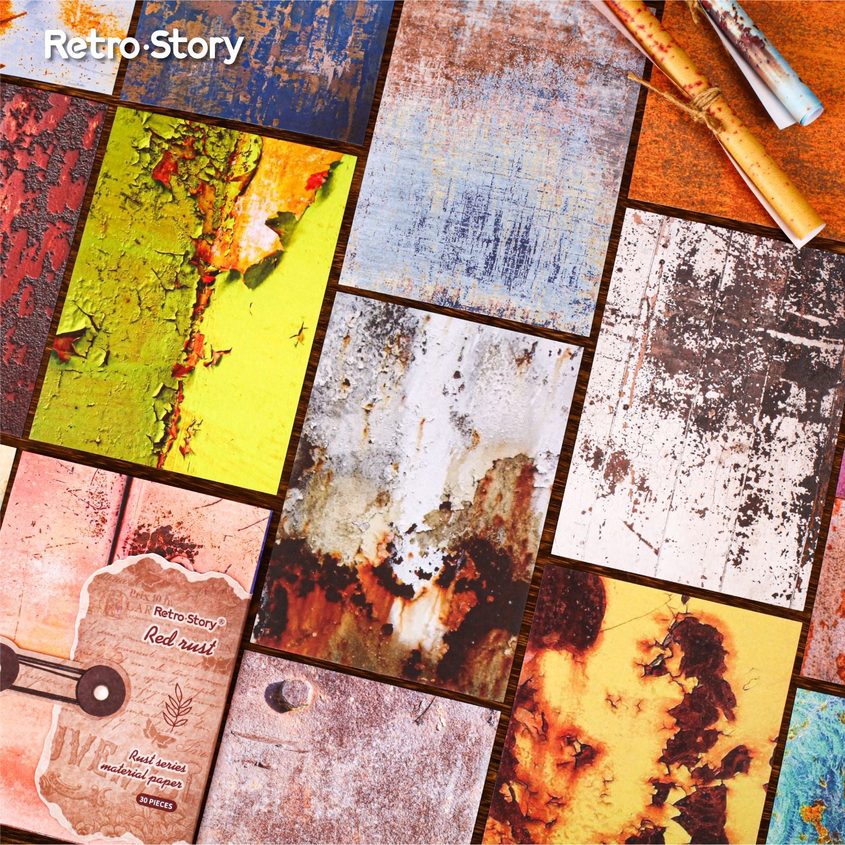 Rust Series Vintage Material Paper, 6 Options - ViktaShop