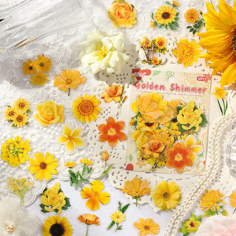Leisurely Flower Transparent PET Stickers – Retro Flower & Leaf Design - ViktaShop