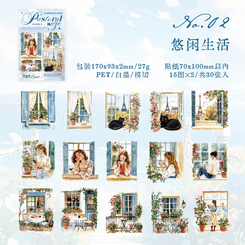 PET Stickers – Pastoral Mist Series, Die-Cut Landscape Pack, 6 Options - ViktaShop