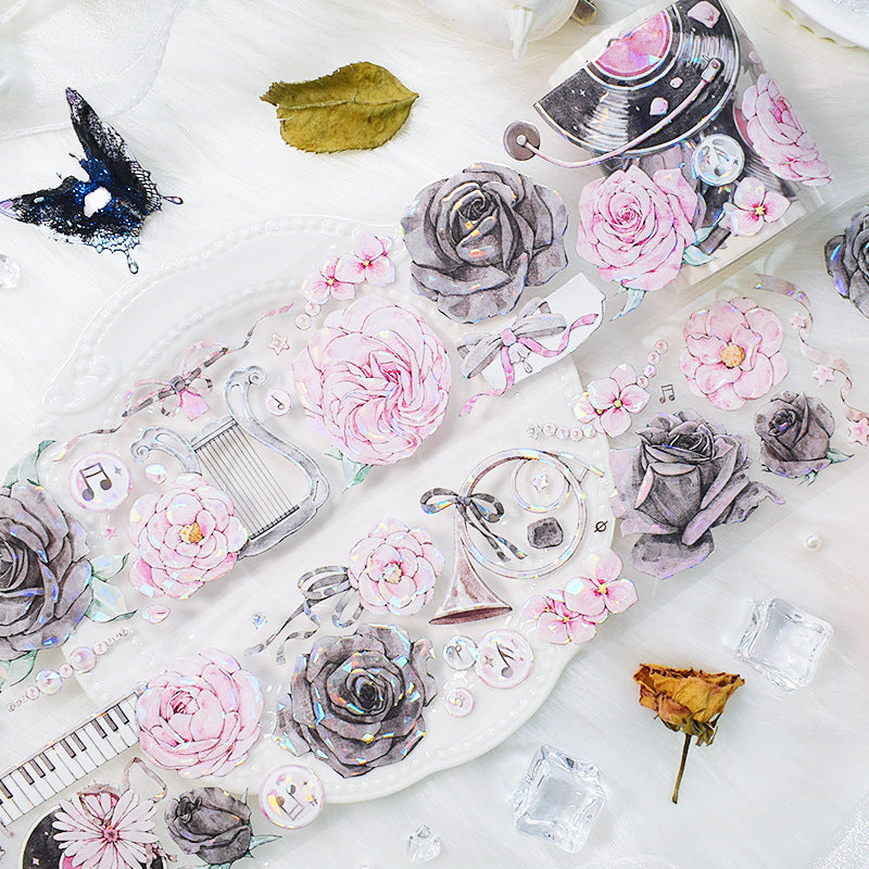 PET Journal Tape – Flower Material & Retro Character - 2m - ViktaShop