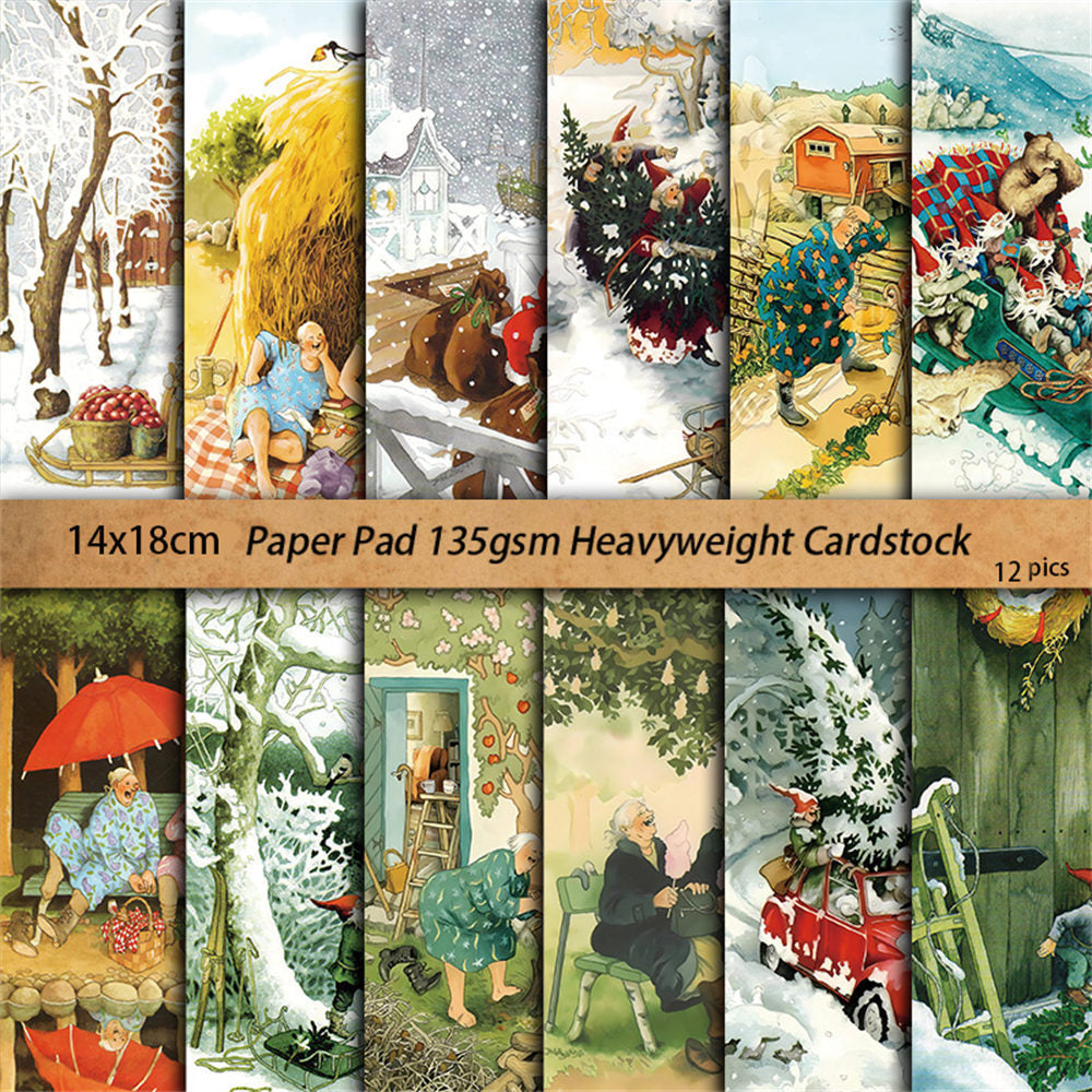 Dutch Granny Christmas Paper - Retro Collage Series, 12 Sheets - ViktaShop