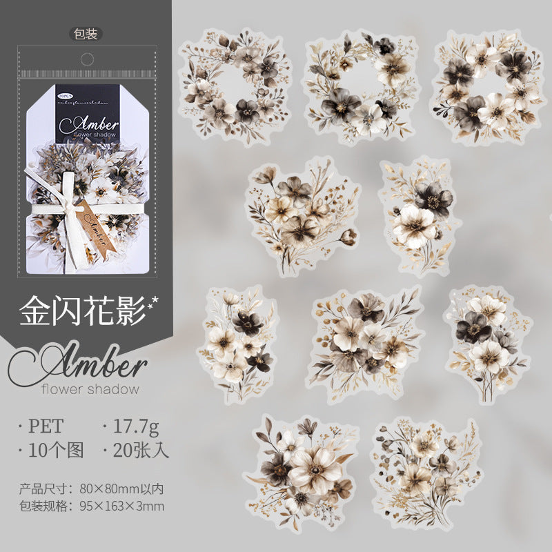 Amber Flower Shadow Series PET Stickers, 6 Options - ViktaShop