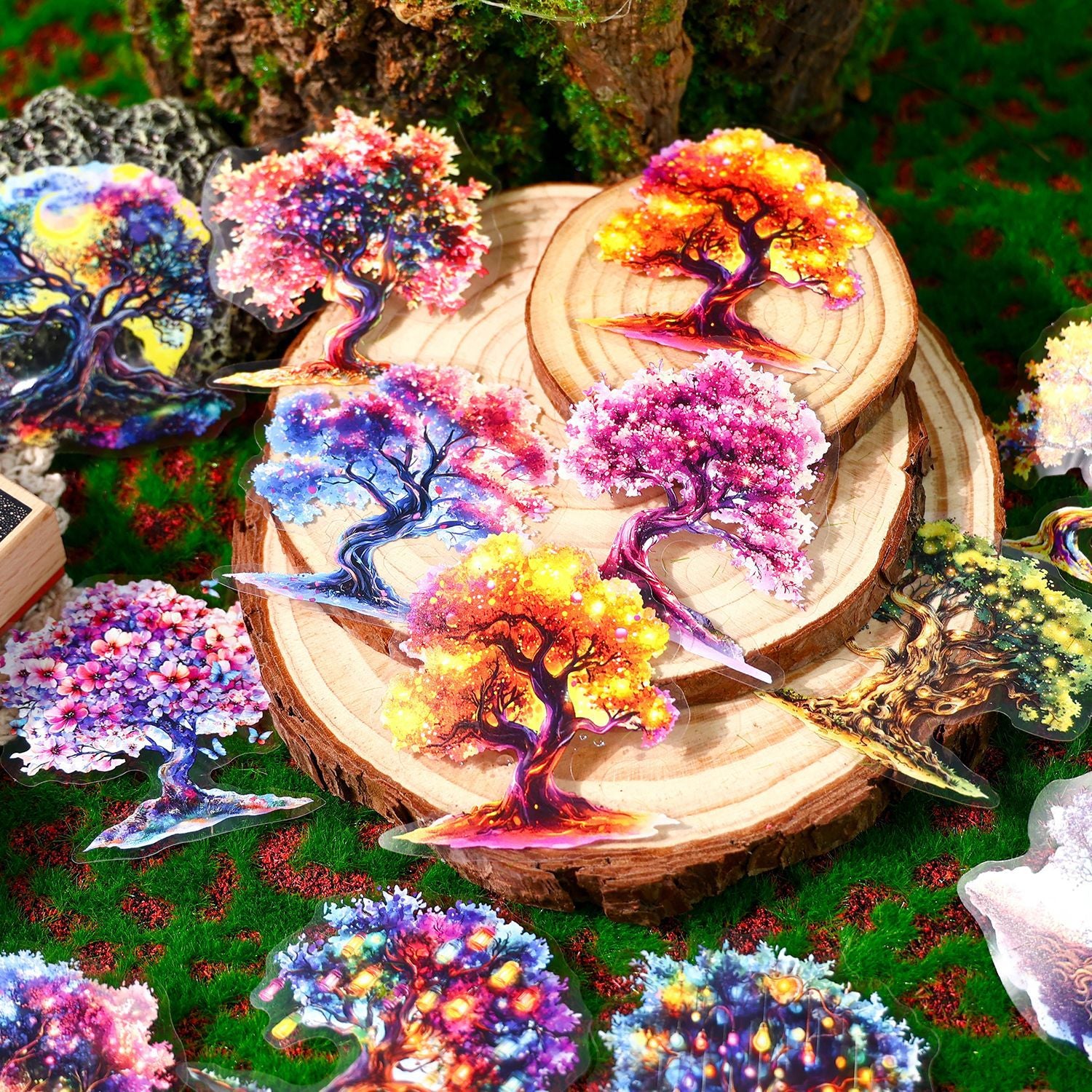 Tree Shadow Love Song PET Stickers - Forest Night Series, 20 Pcs - ViktaShop