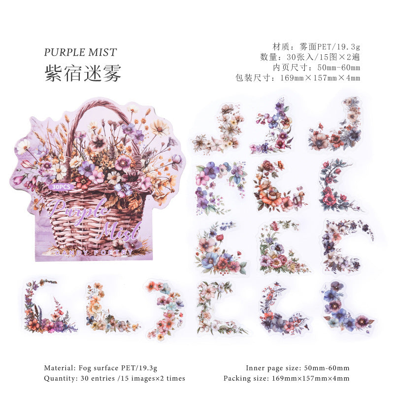 Sugar Poetry Fog PET White Ink Sticker Bag - Forest Box Series, 30 Pcs - ViktaShop