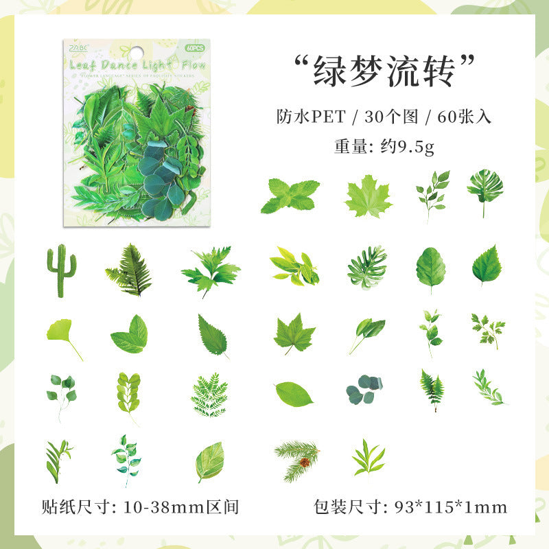 Leisurely Flower Transparent PET Stickers – Retro Flower & Leaf Design - ViktaShop
