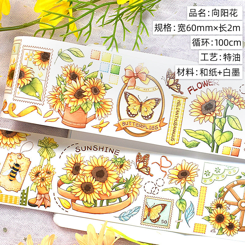 Modern Floral PET Tape - Decorative Flower Sticker Roll, 2m - ViktaShop