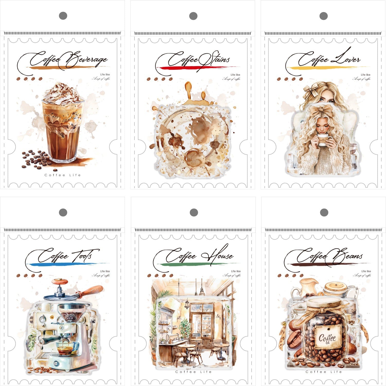 Coffee Life SeriesPet Stickers 20 Pieces in 6 Styles