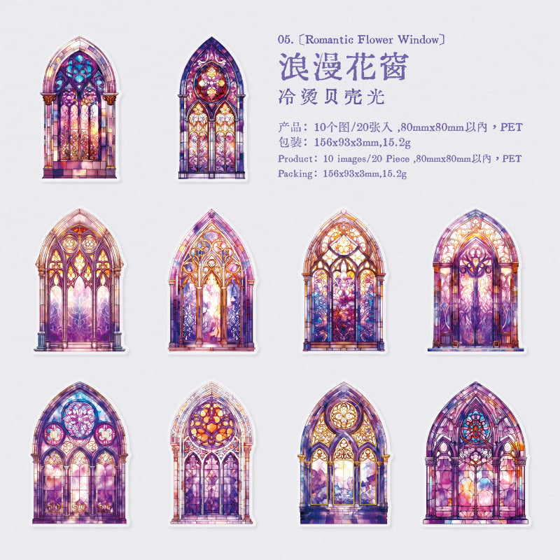 Colorful Glass Window – PET Sticker Pack, 6 Designs, 20 Pcs - ViktaShop