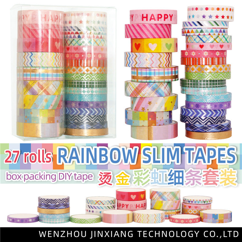 Bronzing Rainbow Washi Tape Set – Thin Strips, 27 Rolls - ViktaShop