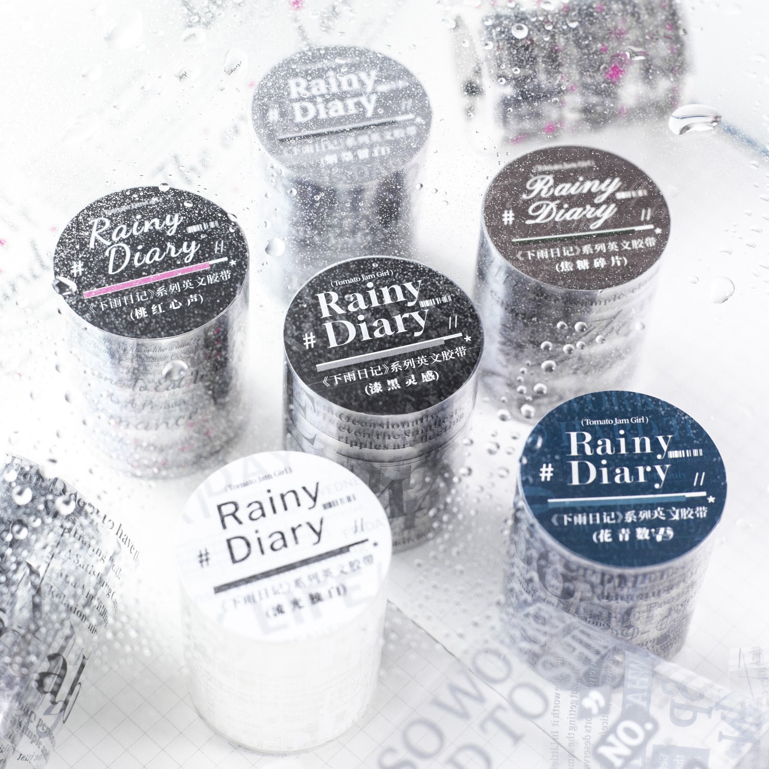 Rain Diary – PET Tape, English Text Plain Series, 2m
