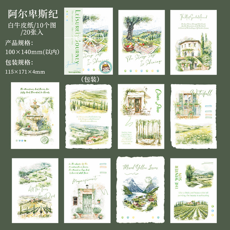 Watercolor Landscape Material Paper – Leisurely Journey Series, 20 Pcs - ViktaShop
