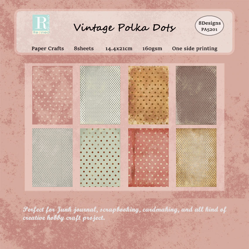 Vintage Dots DIY Scrapbook & Journal A5 Pattern Paper - Card Background Paper - 8 sheets - ViktaShop